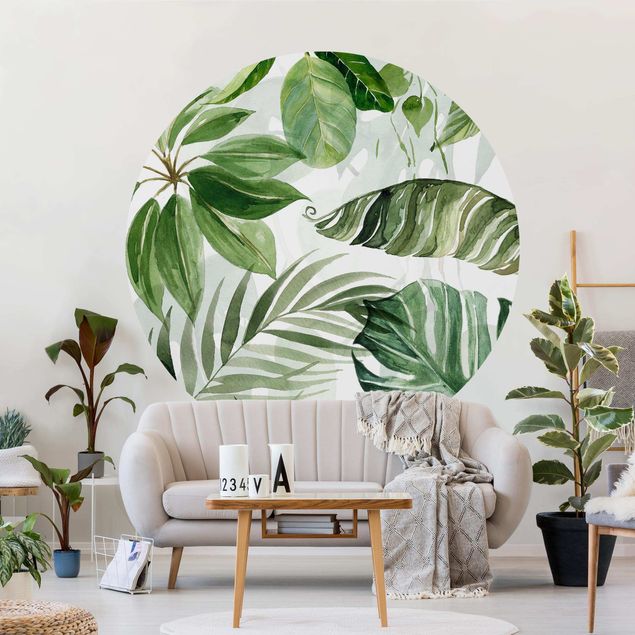 papel de parede para quarto de casal moderno Watercolour Tropical Leaves And Tendrils