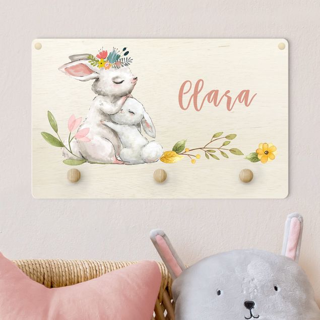 decoração para quartos infantis Watercolour Forest Animal Rabbit Family With Customised Name
