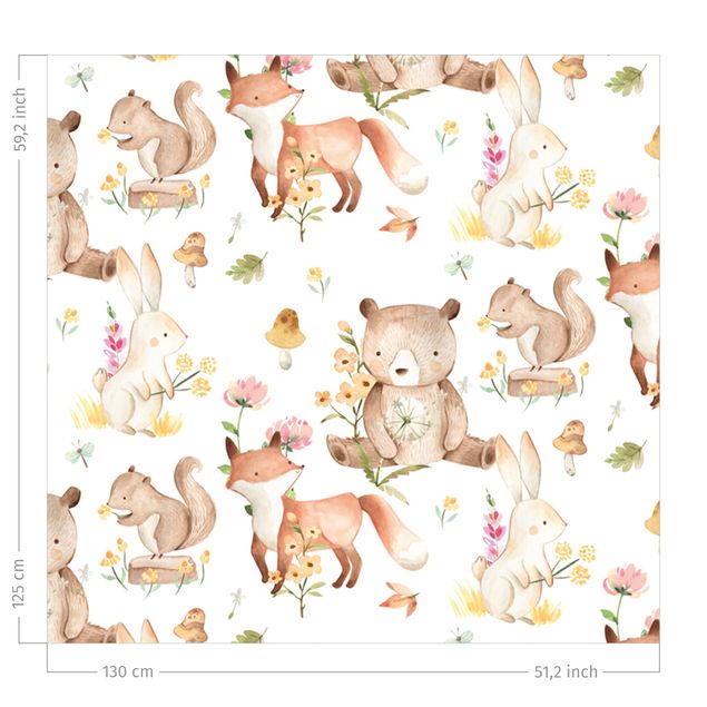 decoração para quartos infantis Watercolour Forest Animals Bear And Fox