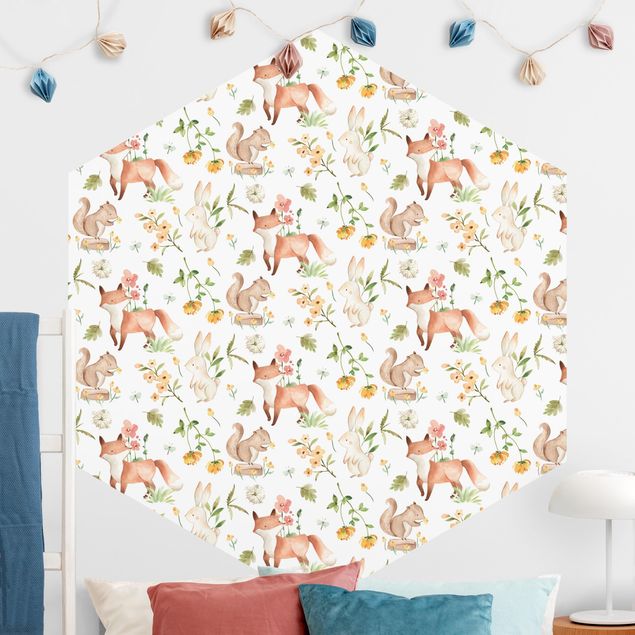 Decoração para quarto infantil Watercolour Forest Animals Fox And Rabbit