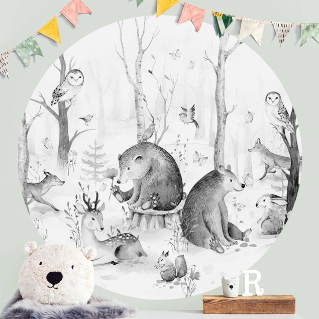decoração para quartos infantis Watercolour Forest Animal Friends Black And White