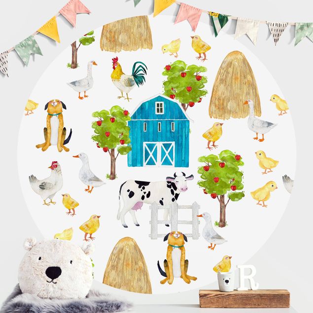 decoração para quartos infantis Watercolour Farm House Illustration