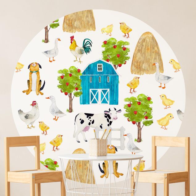 Papel de parede cães Watercolour Farm House Illustration
