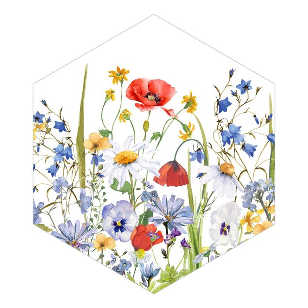 Quadros de Uta Naumann Watercolour Flower Meadow With Poppies