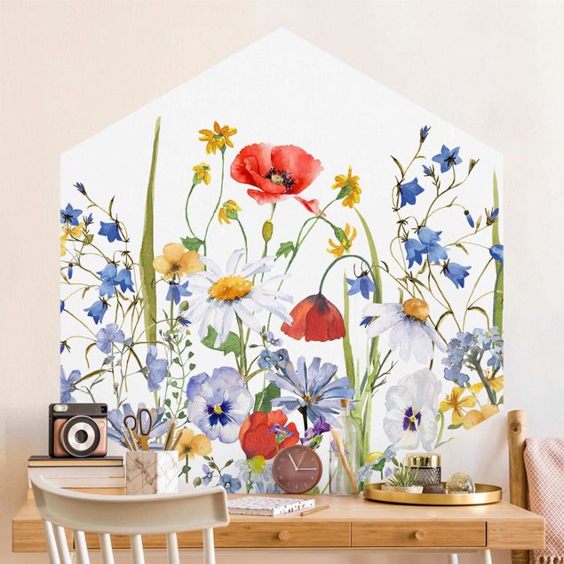 decoraçoes cozinha Watercolour Flower Meadow With Poppies