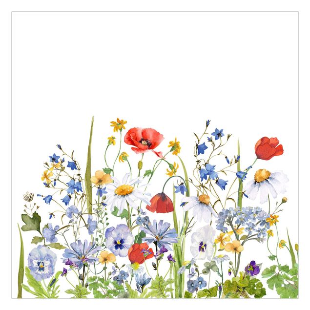 mural para parede Watercolour Flower Meadow With Poppies
