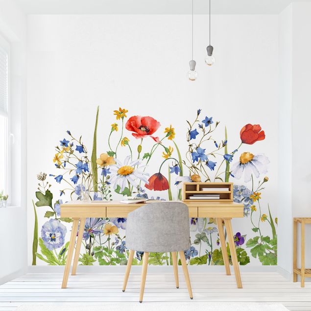 decoraçao para parede de cozinha Watercolour Flower Meadow With Poppies