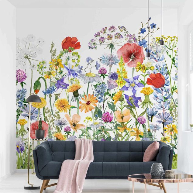 papel parede de flor Watercolour Flower Meadow
