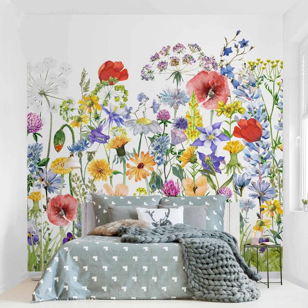 Papel de parede papoilas Watercolour Flower Meadow