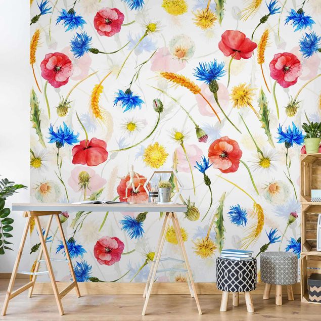 decoraçoes cozinha Watercolour Wild Flowers With Poppies