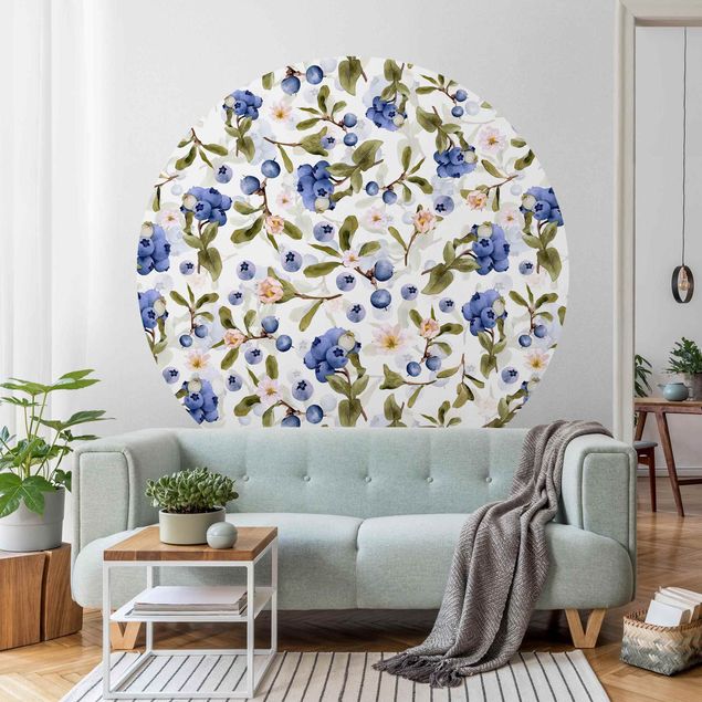 papel de parede moderno para sala Watercolour Blueberries