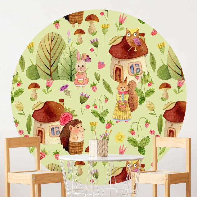 Decoração para quarto infantil Watercolour Hedgehog With Owl Illustration On Green