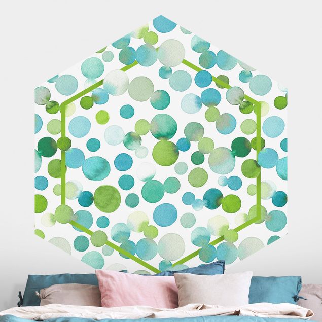 decoraçao para parede de cozinha Watercolour Dots Confetti In Bluish Green