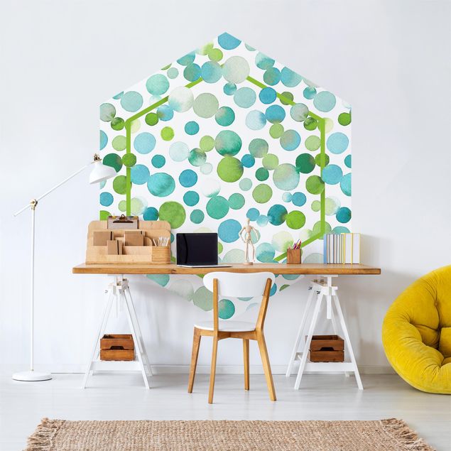 papel de parede para quarto de casal moderno Watercolour Dots Confetti In Bluish Green