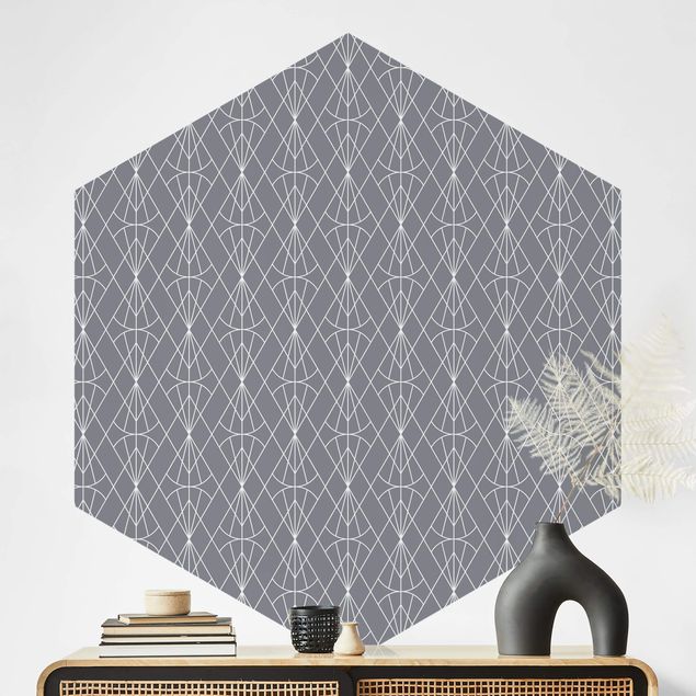 Papel de parede geométrico Art Deco Diamond Pattern In Front Of Gray XXL