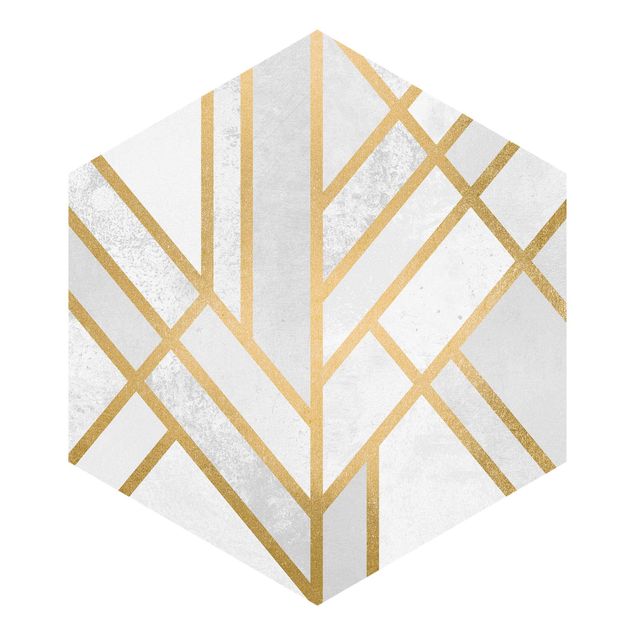 Papel de parede branco Art Deco Geometry White Gold