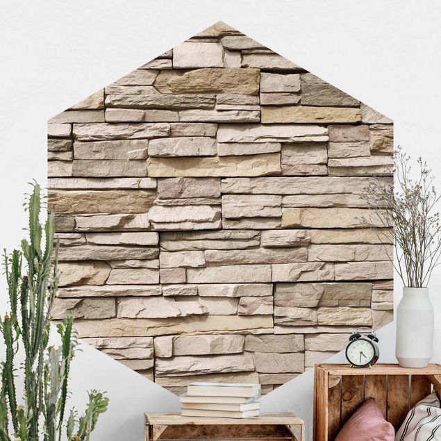 Papel de parede pedra rústica Asian Stonewall - Stone Wall From Large Light Coloured Stones
