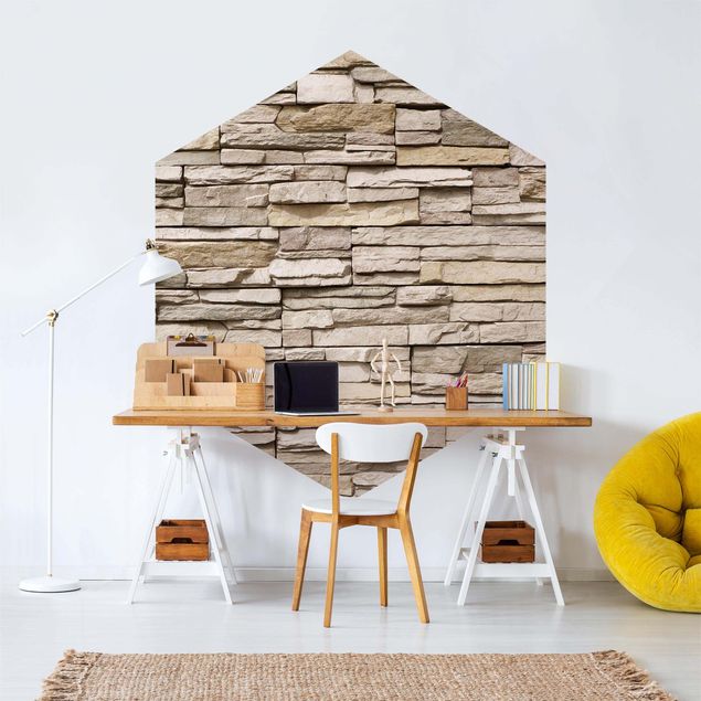 papel de parede imitando pedra Asian Stonewall - Stone Wall From Large Light Coloured Stones