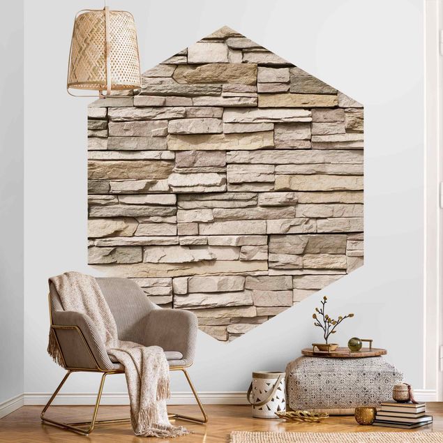 papel de paredes 3d Asian Stonewall - Stone Wall From Large Light Coloured Stones