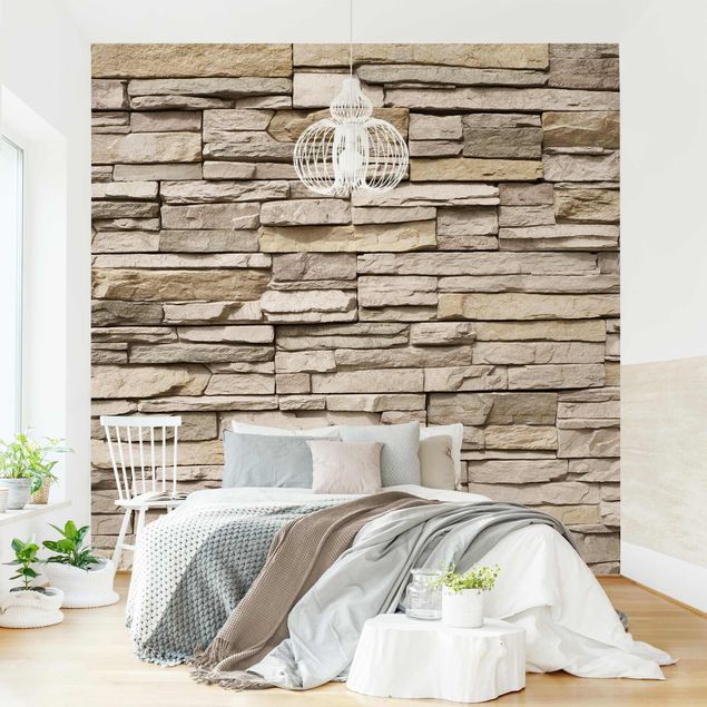 Papel de parede pedra rústica Asian Stonewall - Stone Wall From Large Light Coloured Stones