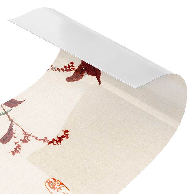 revestimento para cozinha Asian Vintage Drawing Red Branch With Dragonfly
