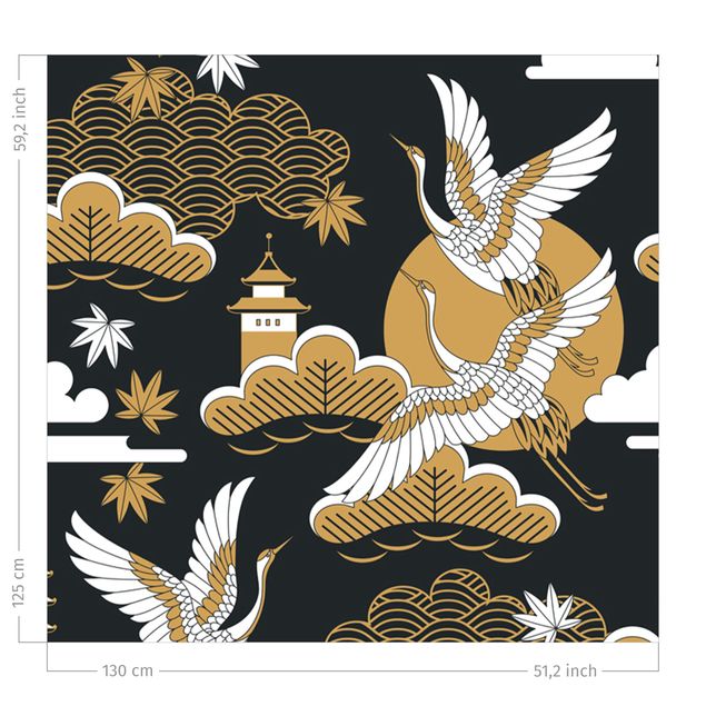 Cortinas por medida Asian Pattern With Cranes In Autumn