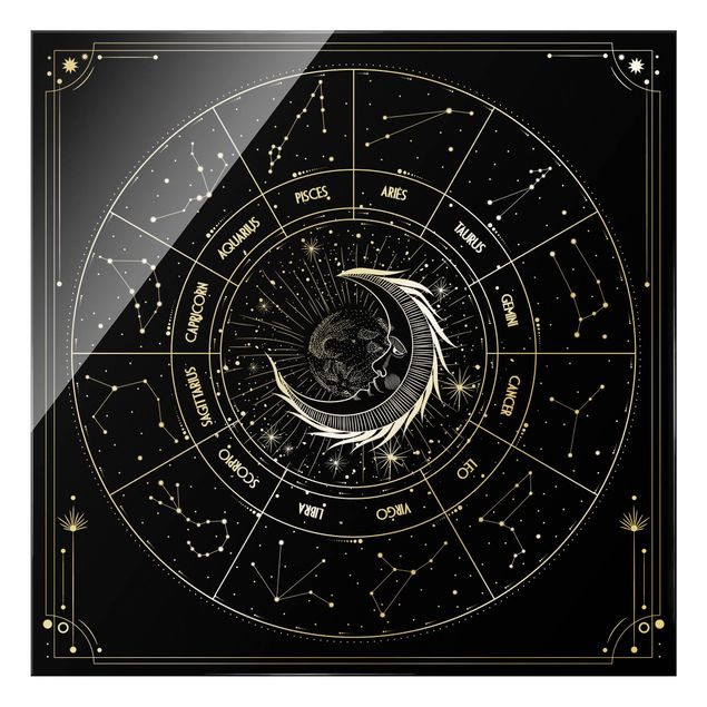 quadros para parede Astrology Moon And Zodiac Signs Black