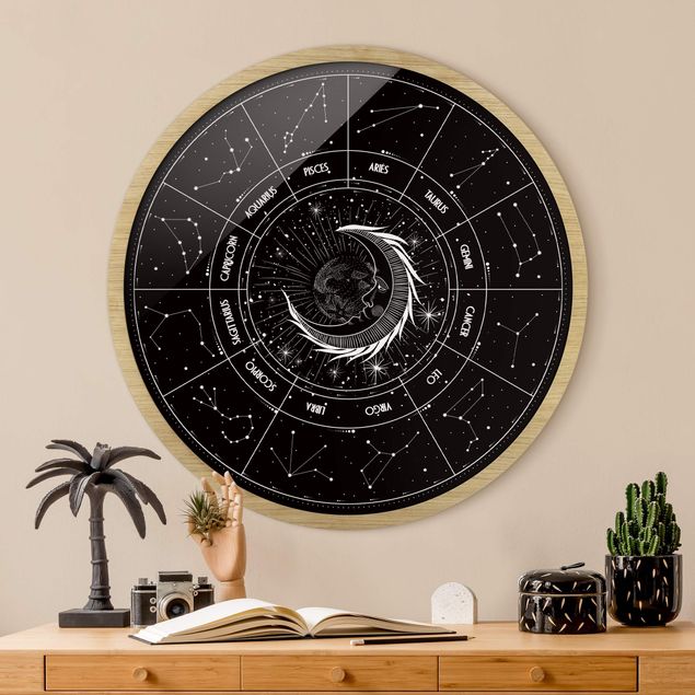 Quadros zen Astrology Moon And Zodiac Signs Black