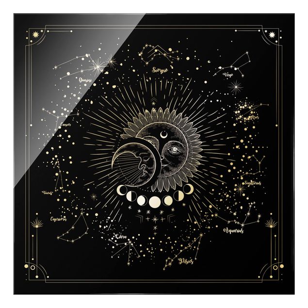 Quadros decorativos Astrology Sun Moon And Stars Black