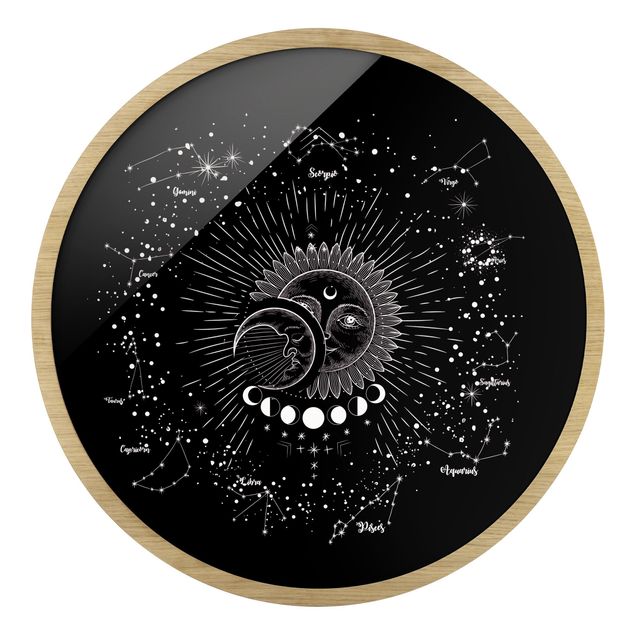 Quadros decorativos Astrology Sun Moon And Stars Black