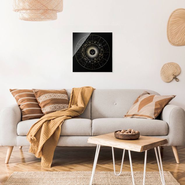 quadros modernos para quarto de casal Astrology Zodiac Sign In A Sun Circle Black