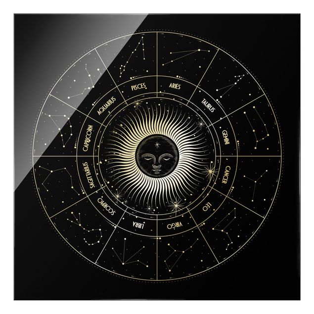 decoração quadros Astrology Zodiac Sign In A Sun Circle Black