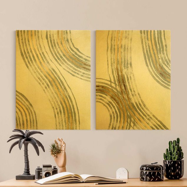 quadros para parede Radiating Waves Gold Set