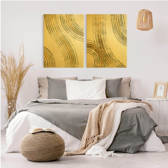 quadros abstratos modernos Radiating Waves Gold Set