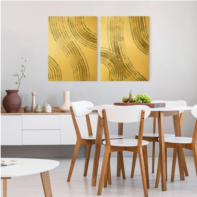 quadros decorativos para sala modernos Radiating Waves Gold Set