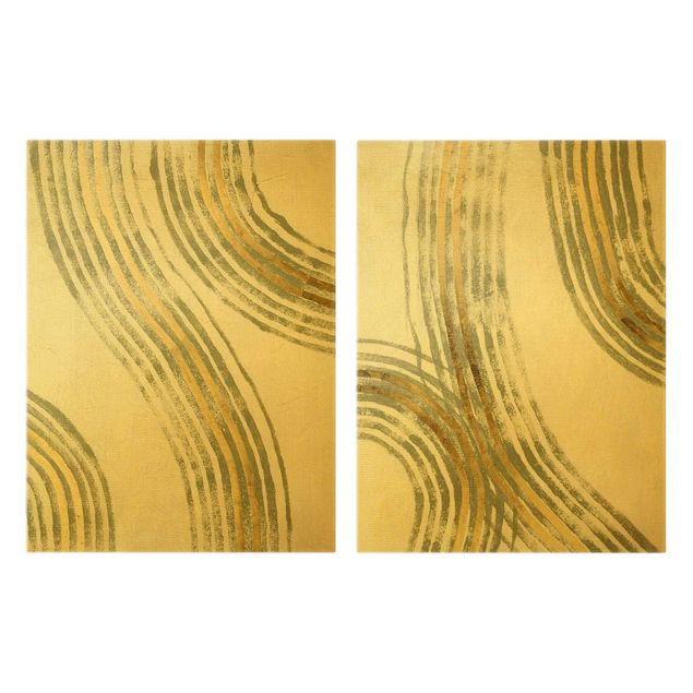 quadros em tela Radiating Waves Gold Set