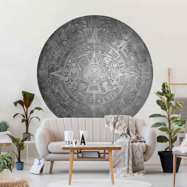 Papel de parede ornamental Aztec Ornamentation In A Circle Black And White
