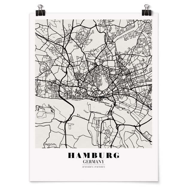 Posters cidades e paisagens urbanas Hamburg City Map - Classic