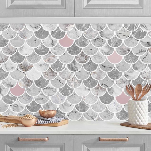 decoraçao para parede de cozinha Fish Scake Tiles Marble - Rose Gold