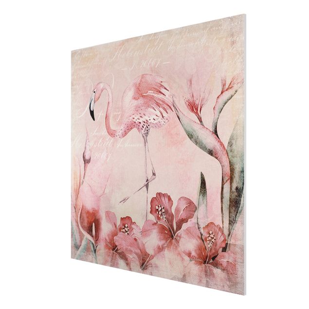 quadros de flores Shabby Chic Collage - Flamingo