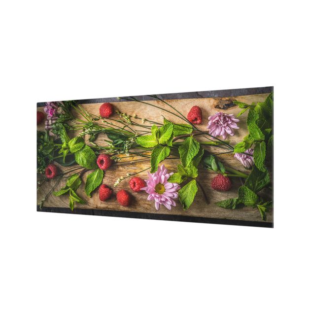 painéis antisalpicos Flowers Raspberry Mint
