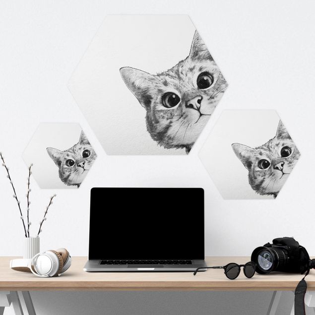 quadros para parede Illustration Cat Drawing Black And White