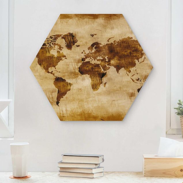 Quadros em madeira vintage No.CG75 Map Of The World