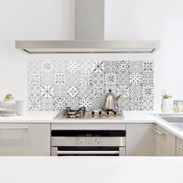 Painel anti-salpicos de cozinha padrões Pattern Tiles Gray White