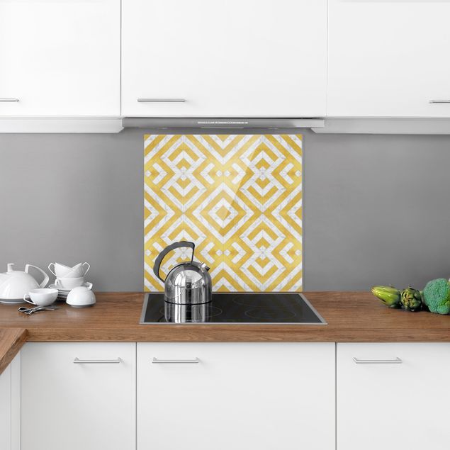 Painel anti-salpicos de cozinha imitação pedra Geometrical Tile Mix Art Deco Gold Marble