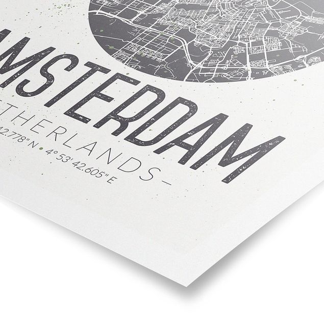 Quadros em cinza Amsterdam City Map - Retro