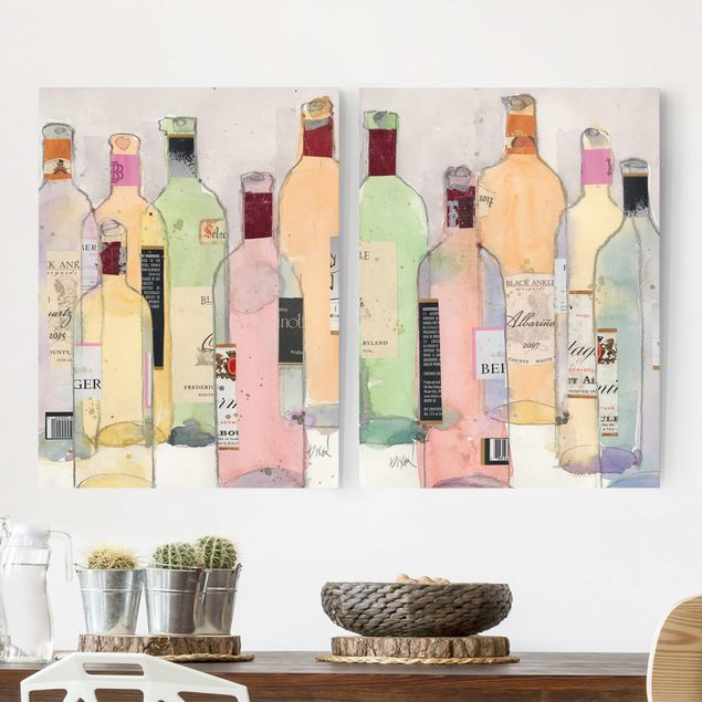 decoraçao cozinha Wine Bottles In Water Color Set I