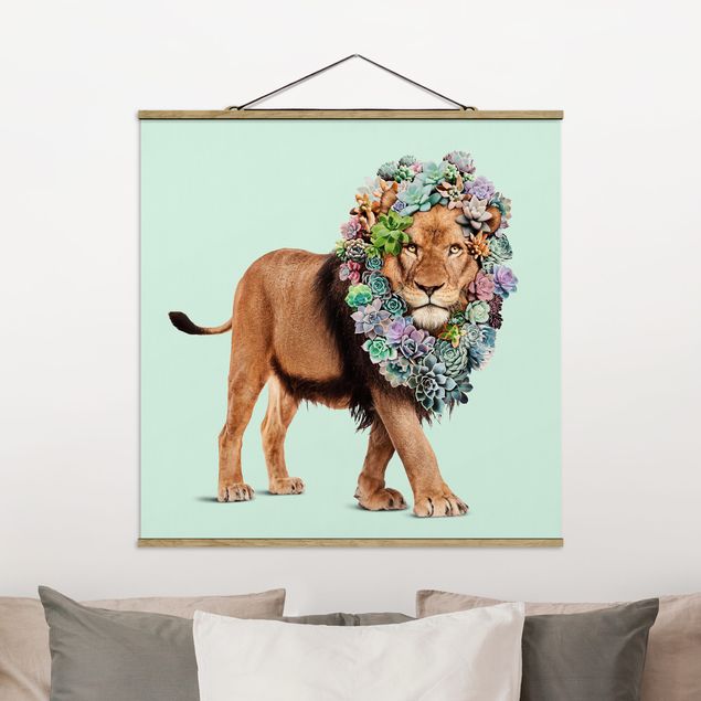 decoraçao para parede de cozinha Lion With Succulents