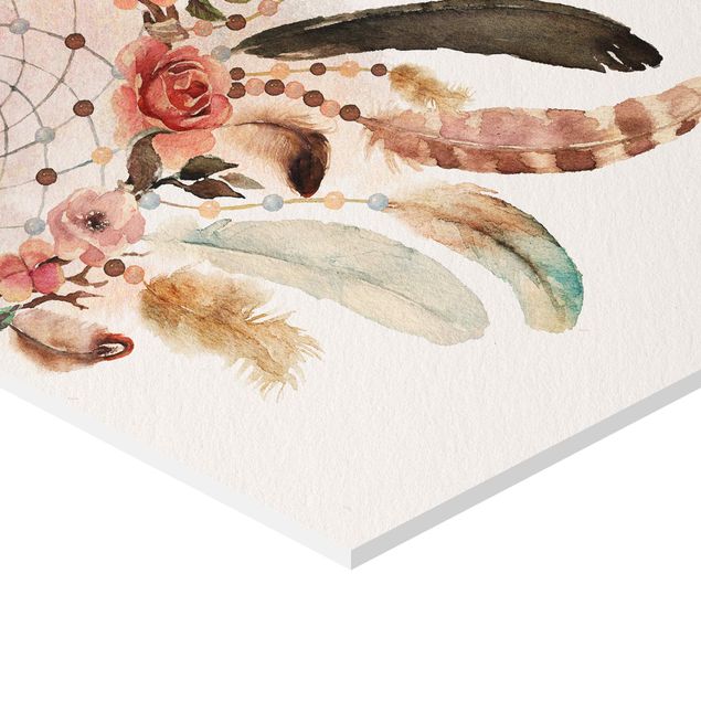 quadros para parede Watercolour Dream Catcher With Feathers