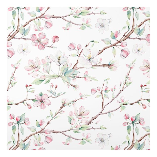 Painel antisalpicos Watercolour Branches Of Apple Blossom In Light Pink And White